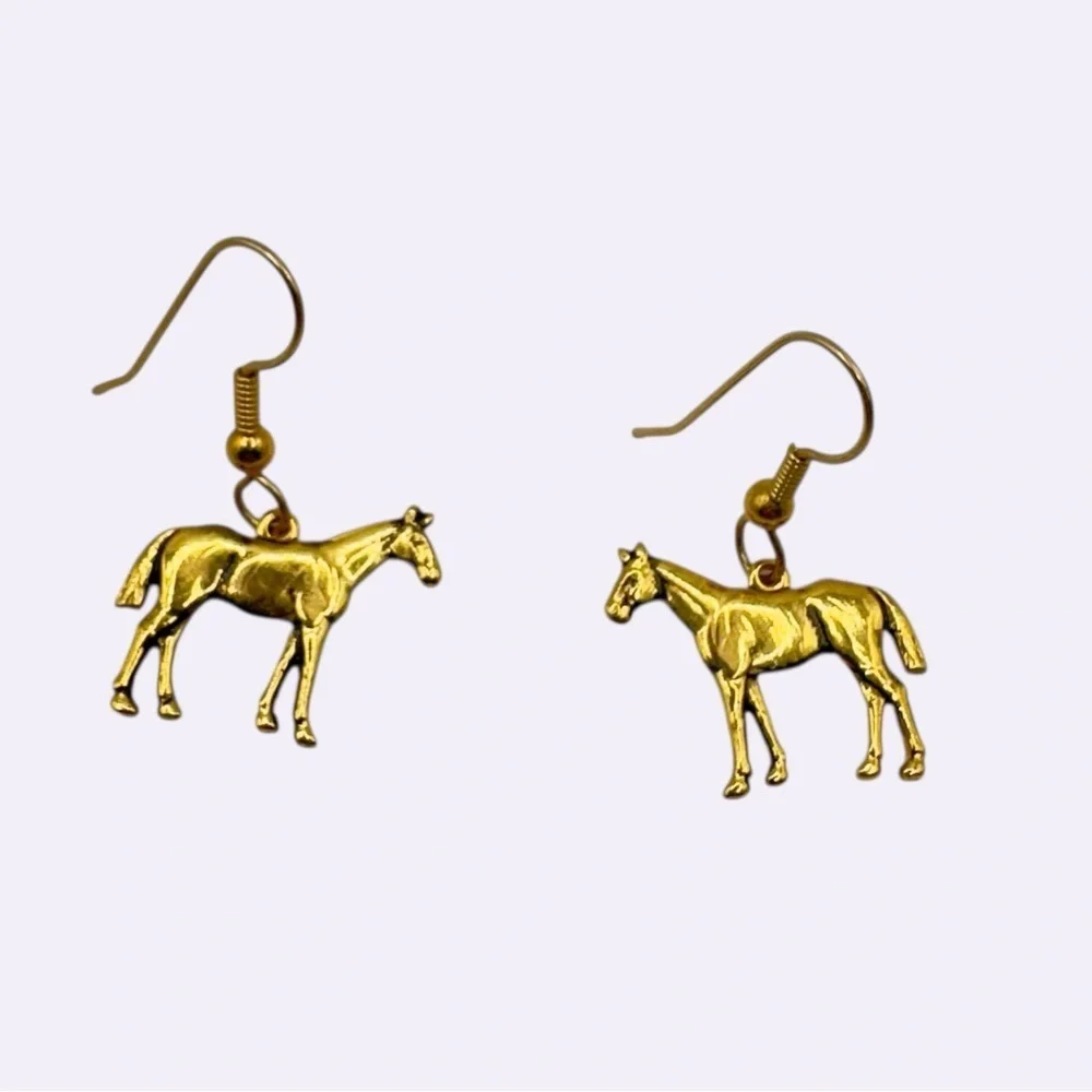 Gold Horse Dangle Earrings | Western Equestrian Charm Jewelry